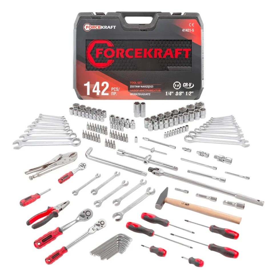 Набор инструментов 142пр. 1/4'', 3/8'', 1/2''(6гр.)(4-32мм)