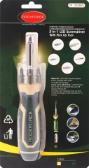 Отвертка универсальная с телескопическим магнитом, подсветкой и комплектом бит, L-210мм (PH1, PH2, PZ2, SL5, SL6), в блистере