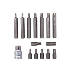 Набор бит TORX с битодержателем,15пр. 1/2''(L: 30/75мм, Т20,Т25,Т30,Т40,Т45,Т50,Т55)