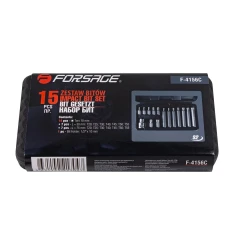 Набор бит TORX с битодержателем,15пр. 1/2''(L: 30/75мм, Т20,Т25,Т30,Т40,Т45,Т50,Т55)