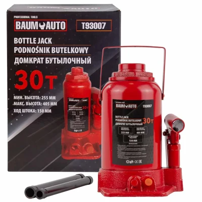 Домкрат бутылочный 30т с клапаном (h min-255мм, h max-405мм, ход штока-150мм)