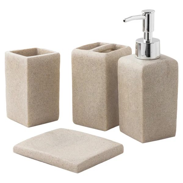 Набор для ванной комнаты 4пр. (мыльница, дозатор для мыла, подставка для зубных щеток, подставка для косметических аксессуаров)