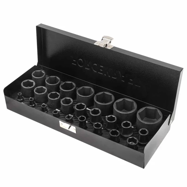 Набор головок ударных 25пр. 1/4'', 1/2''(6гр.)(1/2'': 10,11,12,13,14,15,16,17,18,19,21,22,24,27,30,32мм. 1/4'': 4,5,6,7,8,9,10,12,13мм.)