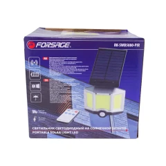 Светильник светодиодный на солнечной батарее с датчиком движения и пультом(COB66,6500К,t заряда 8ч,t раб 7ч,батарея:3.7V,2400mAh,IP65)