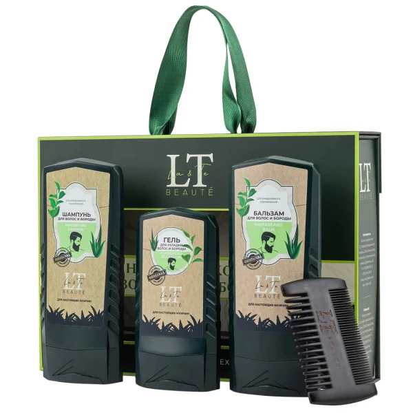 Набор мужской косметики по уходу за волосами и бородой (гребень.шампунь.гель.бальзам)