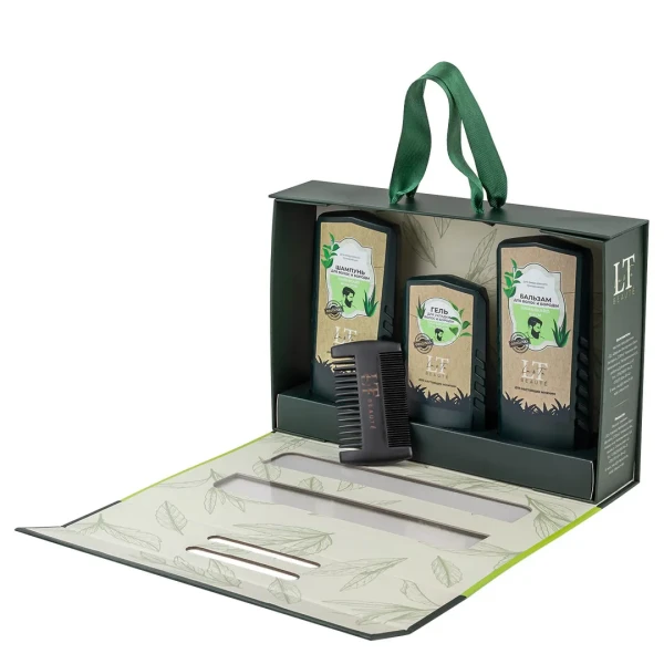 Набор мужской косметики по уходу за волосами и бородой (гребень.шампунь.гель.бальзам)