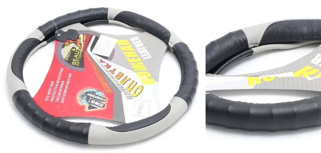 Чехол руля кожа 10000200-М LIGHT grey/Blk (0809)