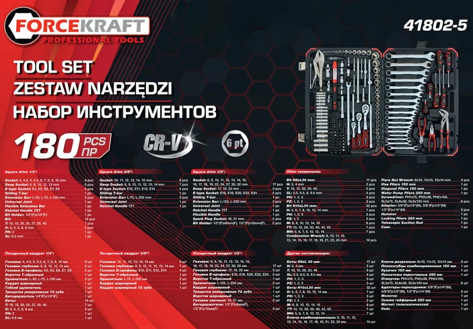 Набор инструментов в пластиковом кейсе (180 пр.)