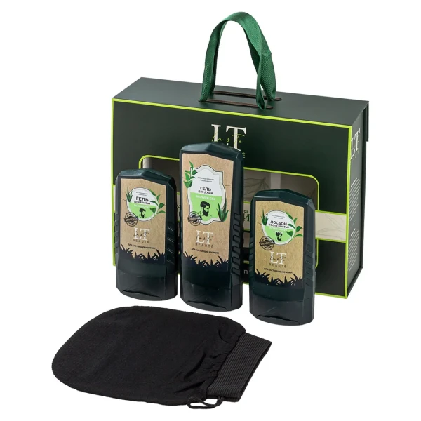 Набор мужской косметики ''Ежедневный уход''(лосьон.гель для душа.гель для бритья.рукавица)