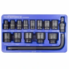 Набор головок ударных, 15пр. 1/2''6гр.(10,12,13,14,15,17,19,21,22,24,27,30,32мм.вороток Г-образный),в ложементе