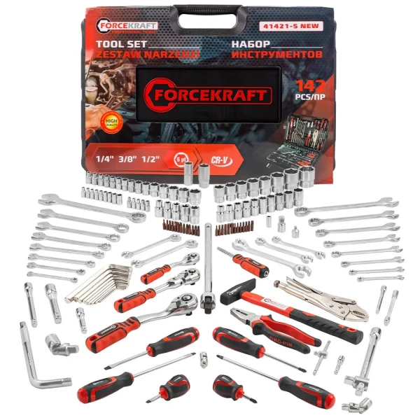 Набор инструментов 142 пр.1/4''3/8''1/2''(6-гр.)(4-32мм)
