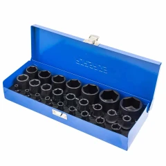 Набор головок ударных 25пр. 1/4'', 1/2''(6гр.)(1/2'': 10,11,12,13,14,15,16,17,18,19,21,22,24,27,30,32мм. 1/4'': 4,5,6,7,8,9,10,12,13мм.)