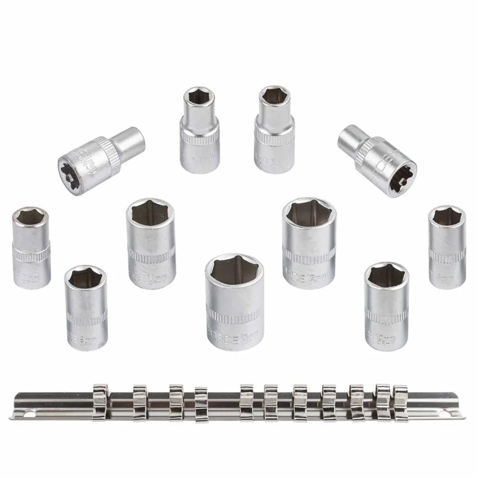Набор головок 11пр. 1/4''6 гр.(4,5,5.5,6-13мм) на планке