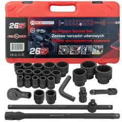 Набор инструментов ударных 26пр, 3/4''1''(12гр.)(17,19,22,24,27,30,32,33,34,35,36,36-6гр,38,41,46,50мм,1'':55,60,65мм)