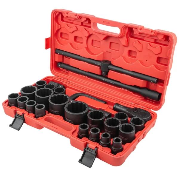 Набор инструментов ударных 26пр, 3/4''1''(12гр.)(17,19,22,24,27,30,32,33,34,35,36,36-6гр,38,41,46,50мм,1'':55,60,65мм)