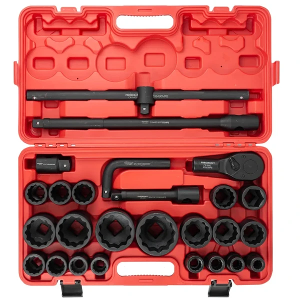 Набор инструментов ударных 26пр, 3/4''1''(12гр.)(17,19,22,24,27,30,32,33,34,35,36,36-6гр,38,41,46,50мм,1'':55,60,65мм)