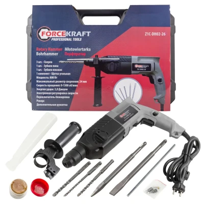 Перфоратор электрический (сверла 6, 8, 10х140мм, зубило плоское20х220мм, пика, уголь-е щетки,220V,50/60Гц,800W,0-1300 об/мин,2.8Дж, max Ø сверл. -24мм