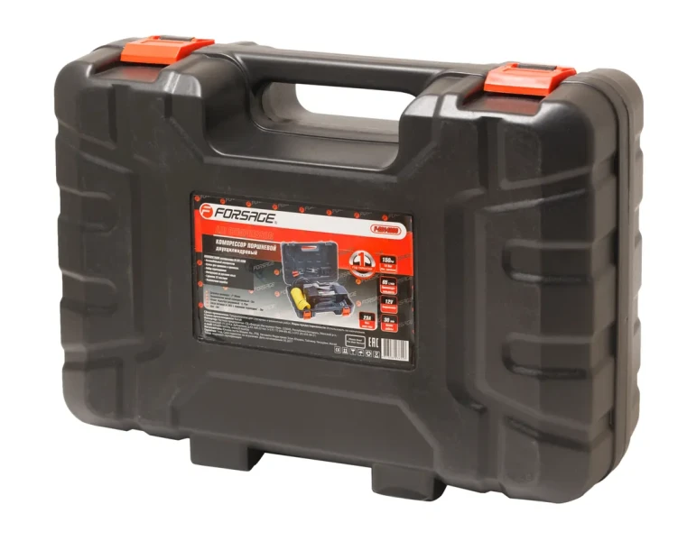 Компрессор поршневой автомобильный двухцилиндровый с фонарем в пластиковом кейсе F-2014360 ''FORSAGE''(65л/мин, 23А) 12V