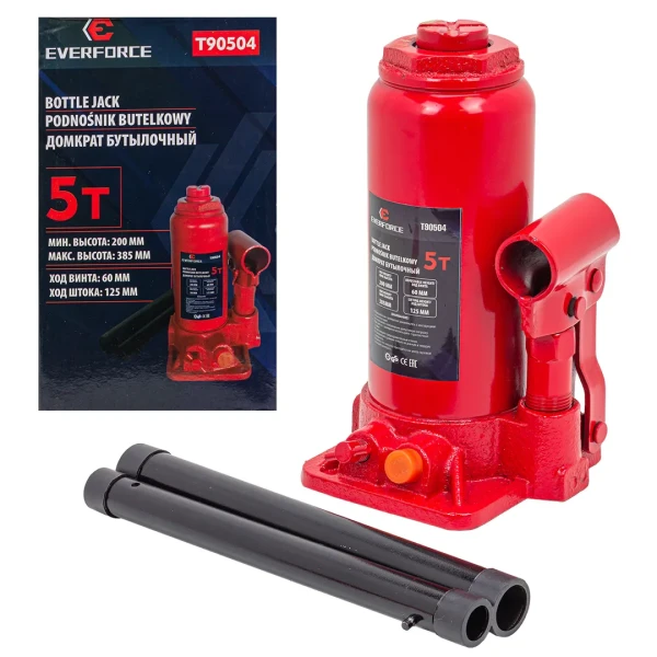 Домкрат бутылочный 5т с клапаном (h min-200мм, h max-385мм)