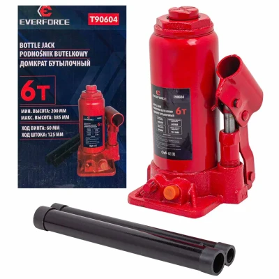 Домкрат бутылочный 6т с клапаном (h min-200мм, h max-385мм, ход штока-125мм, ход винта-60мм)