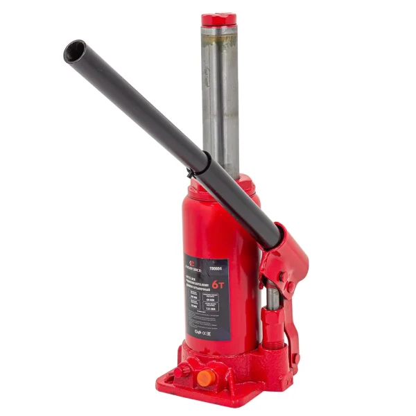 Домкрат бутылочный 6т с клапаном (h min-200мм, h max-385мм, ход штока-125мм, ход винта-60мм)