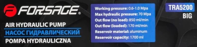 Насос пневмогидравлический ножной (раб. давл. 6-10атм,давл. гидравл. 690атм,1.7л,корпус алюм.)