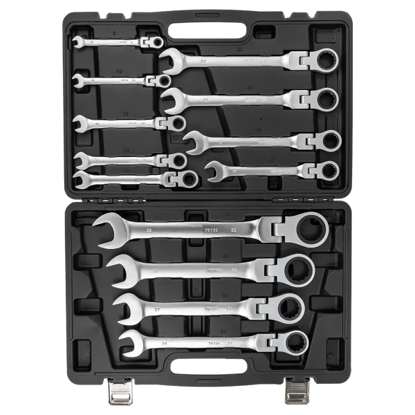 Набор ключей комбинированных трещоточных с шарниром 13пр.