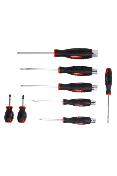 Набор отверток силовых магнитных ''Profi'',8пр.(SL:5.5х100,6.5х125,8.0х150,9.5х175,6.5х38мм, PH:1х75,2х38,2х100,3х125мм+магнит телескоп190-550мм)в кейсе