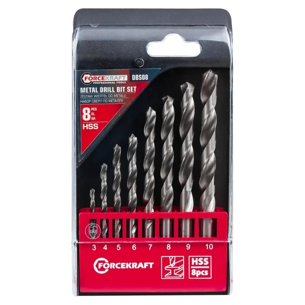 Набор сверл по металлу HSS 8пр.(3,4,5,6,7,8,9,10мм), в пластиковом футляре