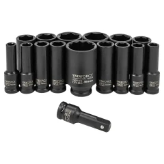 Набор головок ударных глубоких 16пр.1/2''(6-гр.)(10,12-17,19,21,22,24,27,30,32мм(36мм-12гр)+удлинитель 75мм),в кейсе