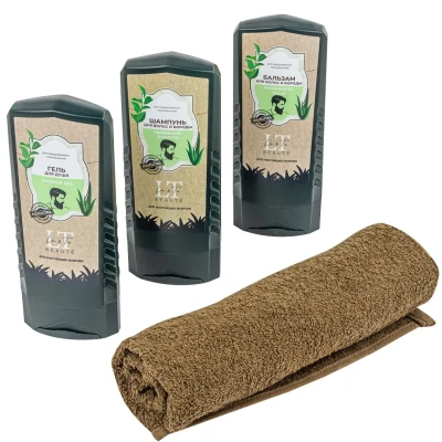 Набор(шампунь.бальзам.гель для душа.полотенце.пакет 30*30)