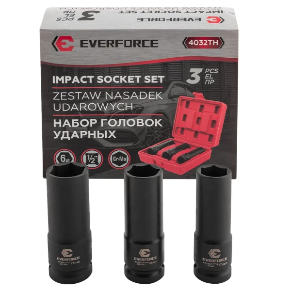 Головки ударные, набор 3пр., 1/2''(17, 19, 21мм, 6гр.)
