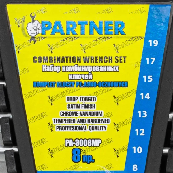 Набор ключей комбинированных, 8пр (8, 10, 12, 13, 14, 15, 17, 19мм),в пластиковом держателе