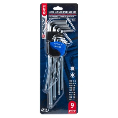 Набор ключей шестигранных 9пр.HEX/TORX, экстрадлинных (Hex: 1.5, 2, 2.5, 3, 4, 5, 6, 8, 10, Torx: T10, T20, T27, T30, T40, T50, T55)