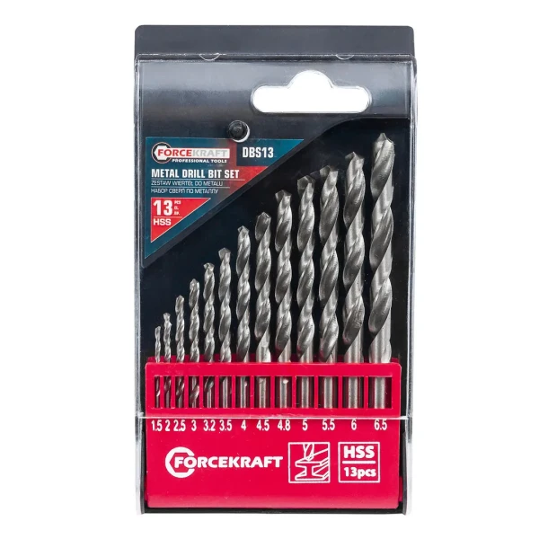 Набор сверл по металлу HSS, 13пр.(1.5/2/2.5/3/3.2/3.5/4/4.5/4.8/5/5.5/6/6.5мм), в пластиковом футляре
