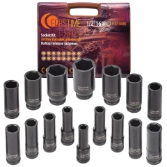 Набор головок ударных глубоких 16пр. 1/2'' 6гр.(10-19,21,22,24,27,30,32мм)в кейсе