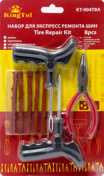 Набор инструментов для ремонта шин 8пр.(шило,протяжка,шнуры-5шт,утконосы), в блистере