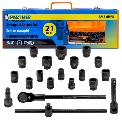 Набор инструментов ударных 21пр. 3/4''(12гр.)(17,19,21,22,24,27,30,32,34,35,36,36-6гр.,38,41,46,50мм), в метал.кейсе