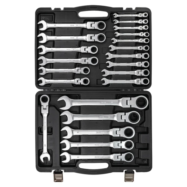 Набор ключей комбинированных трещоточных с шарниром 22пр.