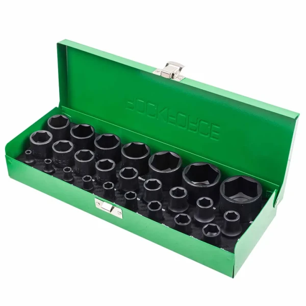 Головки ударные, набор 25пр. 1/4'', 1/2''(6гр.)(1/2'': 10,11,12,13,14,15,16,17,18,19,21,22,24,27,30,32мм. 1/4'': 4,5,6,7,8,9,10,12,13мм.)