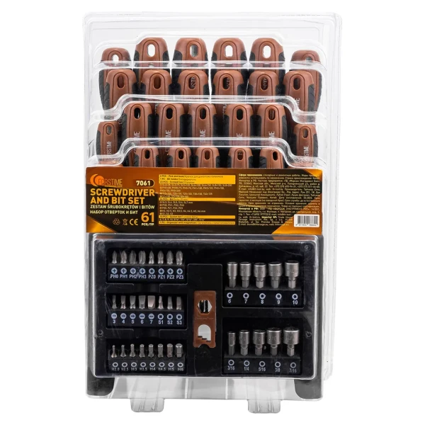 Отвертки в комплекте с битами, набор 61пр.