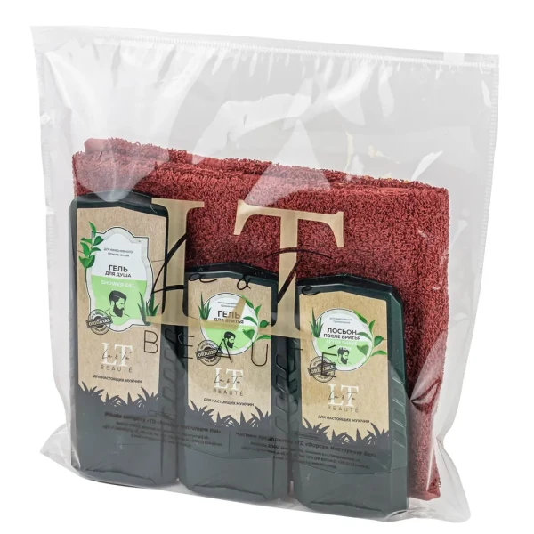 Набор(гель для душа.гель для бритья..лосьон после бритья.полотенце.пакет 30*30)