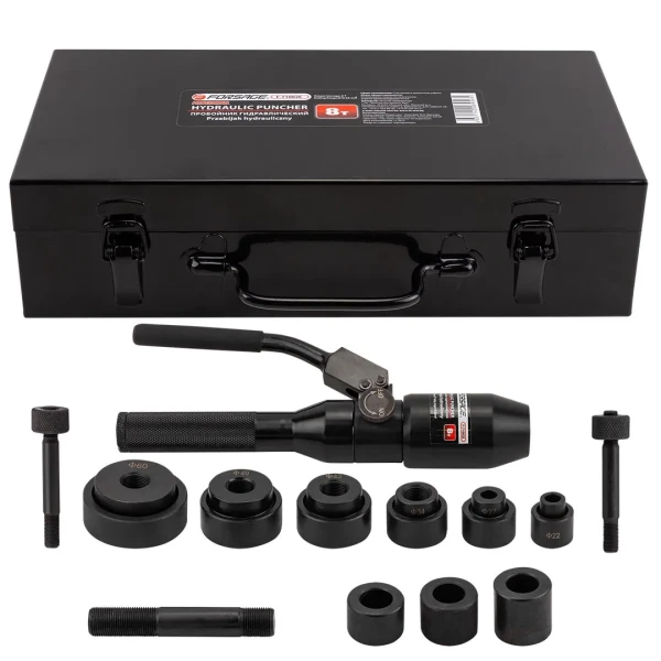 Пробойник гидравлический ручной 8т(Ø22, 27.5, 34, 43, 49, 60мм, сталь нерж.-1.6мм, медь/алюм.-3.2мм,ход штока-22мм),в кейсе