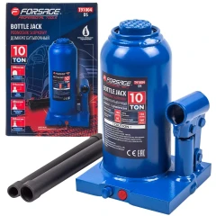 Домкрат гидравлический бутылочный, 10т (с предохранительным клапаном, минимальная высота: 190 мм, ход штока: 110 мм, ход винта: 60 мм, максимальная вы