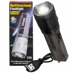 Фонарь ручной аккумуляторный с функцией повербанка и солнечной панелью (7 реж. работы, аккум. 1800мАч, 15Вт, время работы 2-6ч, время зар. 4ч, 1000м)