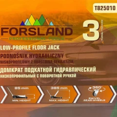 Домкрат подкатной гидравлический низкопрофильный 3т (поворотная ручка 360°,h min 85мм, h max 385мм)