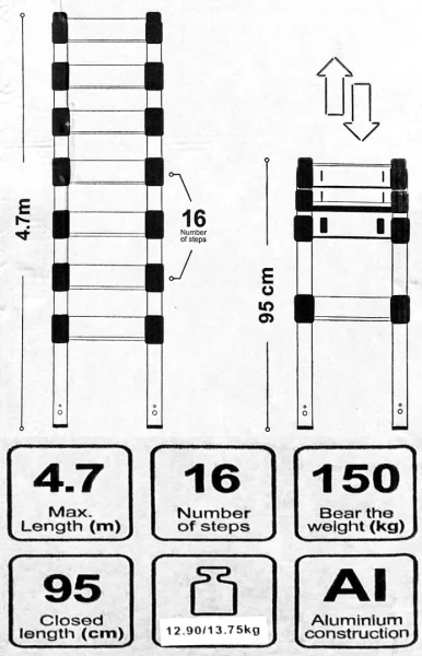 Лестница телескопическая алюм. бытовая 4.7м (16 ступ.)