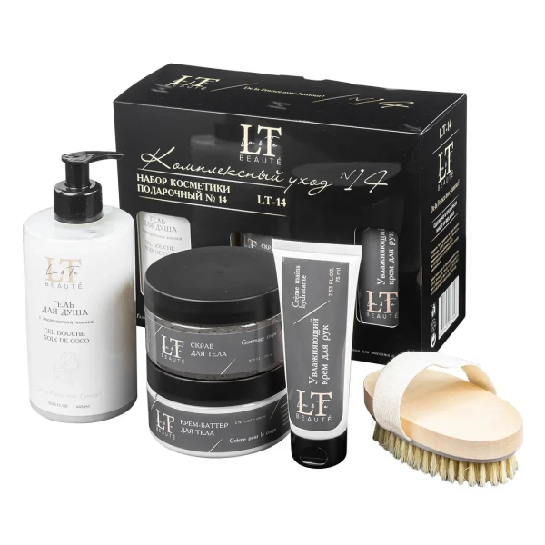 Набор косметики ''Комплексный уход''(гель для душа,крем-баттер,скраб,крем для рук,щетка для сухого массажа)