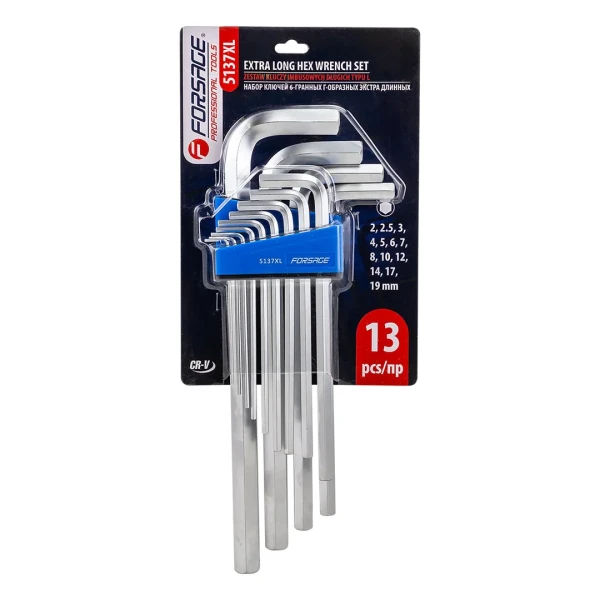 Набор ключей Г-образных 6-гранных экстра длинных 13пр.(2, 2.5, 3-8, 10, 12, 14, 17, 19мм)в пластиковом держателе