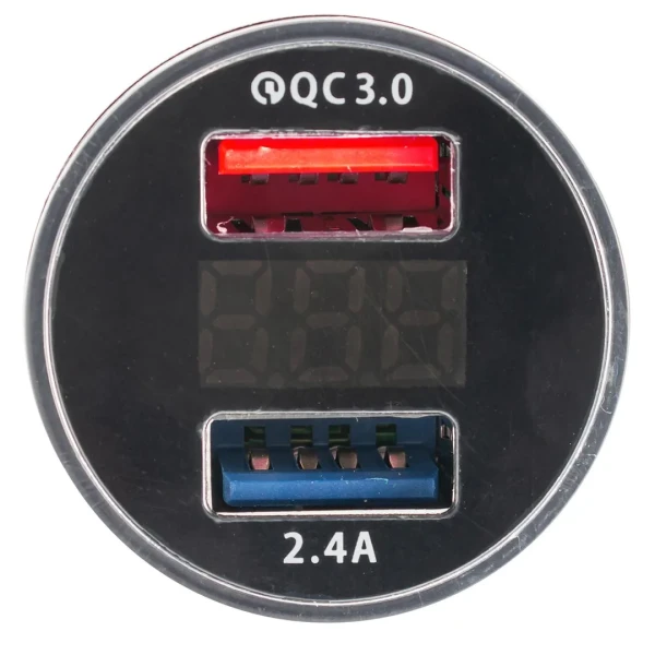 Автомобильное зарядное устройство FY-208 с вольтметром (12V-24V, USB:5V-Max 2.4A, QC3.0: 5V/3A,9V/2A,12V/1.5A)